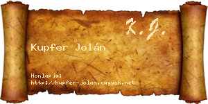 Kupfer Jolán névjegykártya